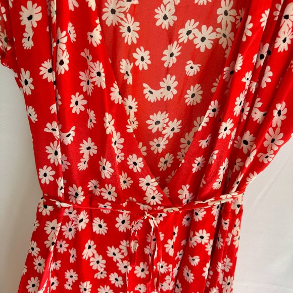 Reformation Wrap Midi Dress - Red Floral Daisy - Size Medium - Picture 5 of 7